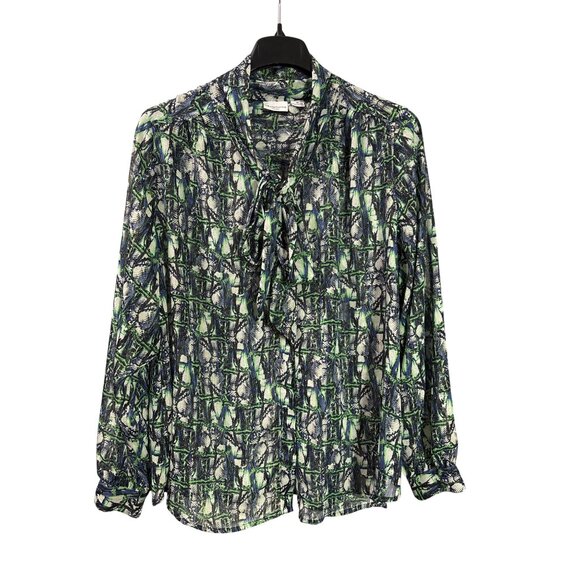 Liz Claiborne Womens 3X Abstract Print Sheer Blouse Metallic Tie Button Front - Picture 1 of 4
